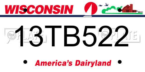 13TB522 Wisconsin License Plate