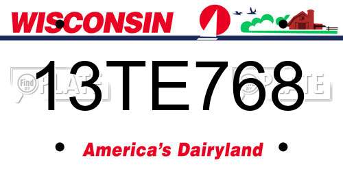13TE768 Wisconsin License Plate