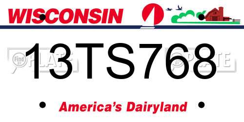 13TS768 Wisconsin License Plate