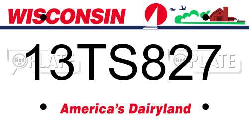 13TS827 Wisconsin License Plate