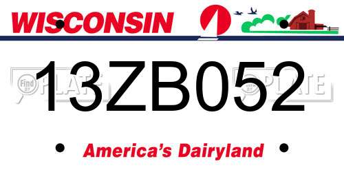 13ZB052 Wisconsin License Plate