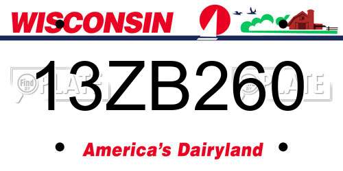 13ZB260 Wisconsin License Plate