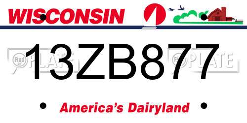 13ZB877 Wisconsin License Plate