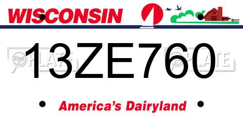 13ZE760 Wisconsin License Plate
