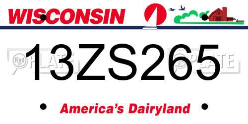 13ZS265 Wisconsin License Plate