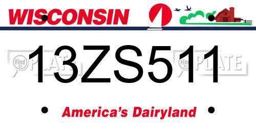 13ZS511 Wisconsin License Plate
