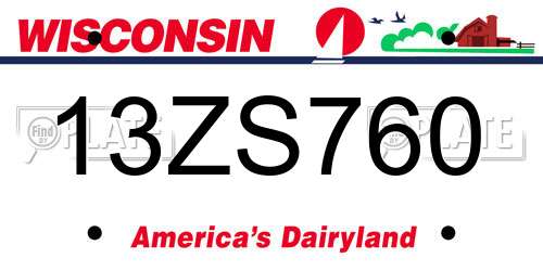 13ZS760 Wisconsin License Plate