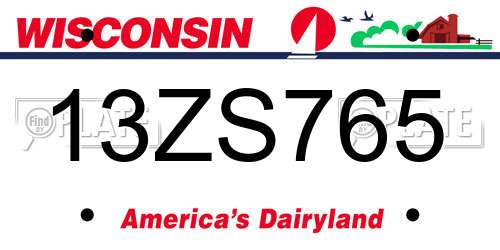 13ZS765 Wisconsin License Plate