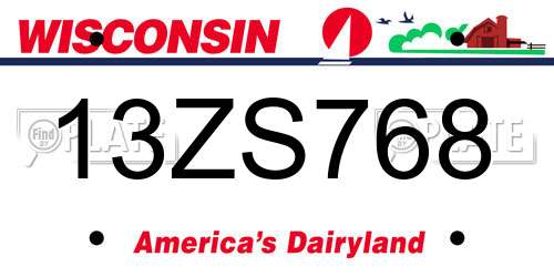 13ZS768 Wisconsin License Plate