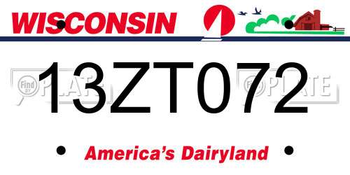 13ZT072 Wisconsin License Plate