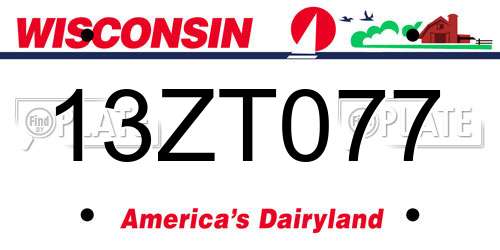 13ZT077 Wisconsin License Plate