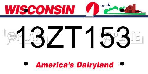 13ZT153 Wisconsin License Plate