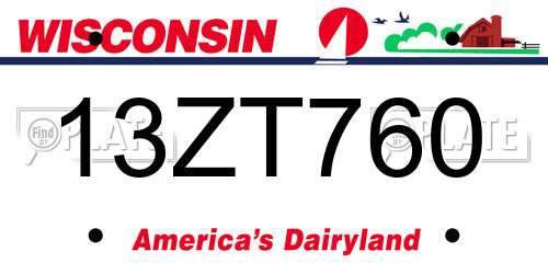 13ZT760 Wisconsin License Plate