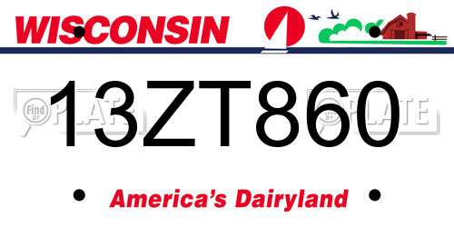 13ZT860 Wisconsin License Plate