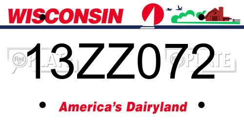 13ZZ072 Wisconsin License Plate