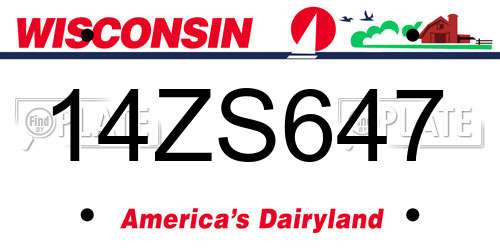 14ZS647 Wisconsin License Plate