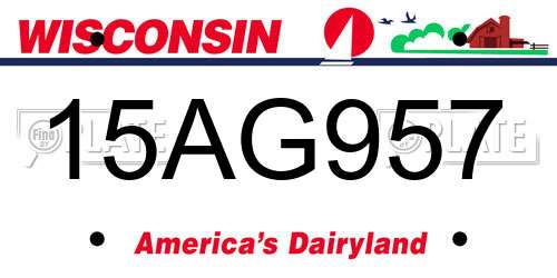 15AG957 Wisconsin License Plate