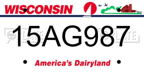 15AG987 Wisconsin License Plate
