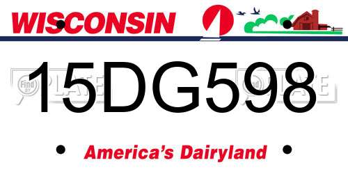 15DG598 Wisconsin License Plate