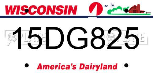 15DG825 Wisconsin License Plate