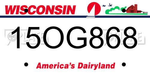 15OG868 Wisconsin License Plate