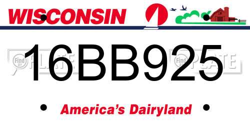 16BB925 Wisconsin License Plate