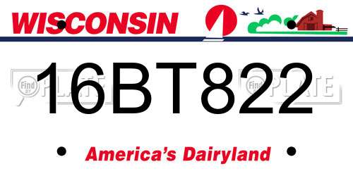 16BT822 Wisconsin License Plate