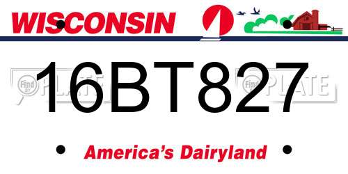 16BT827 Wisconsin License Plate