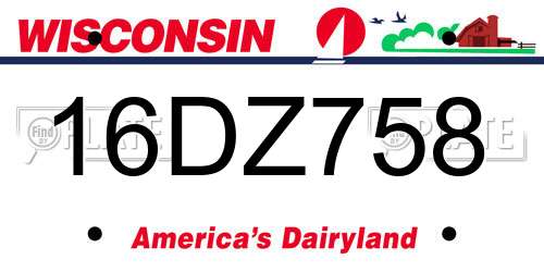 16DZ758 Wisconsin License Plate