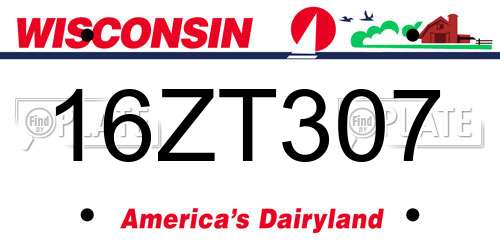 16ZT307 Wisconsin License Plate