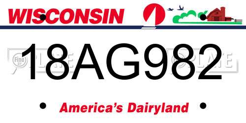 18AG982 Wisconsin License Plate