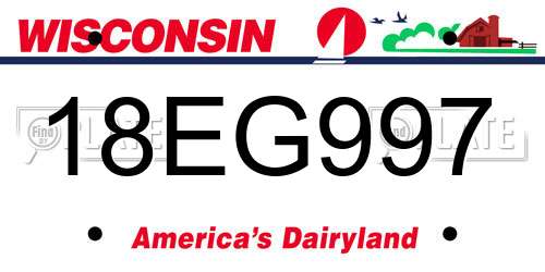 18EG997 Wisconsin License Plate