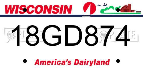 18GD874 Wisconsin License Plate
