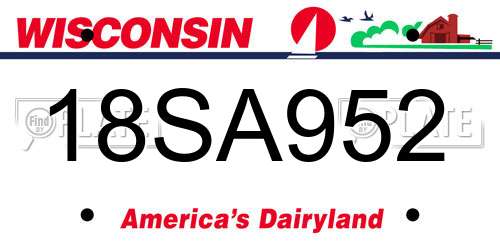 18SA952 Wisconsin License Plate