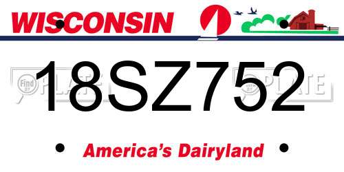 18SZ752 Wisconsin License Plate