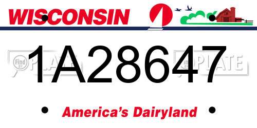1A28647 Wisconsin License Plate
