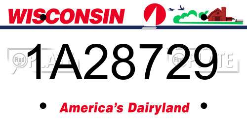 1A28729 Wisconsin License Plate
