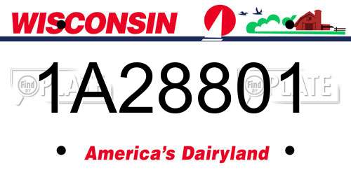 1A28801 Wisconsin License Plate