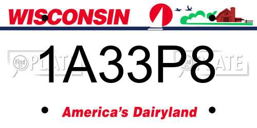 1A33P8 Wisconsin License Plate