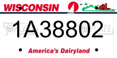 1A38802 Wisconsin License Plate