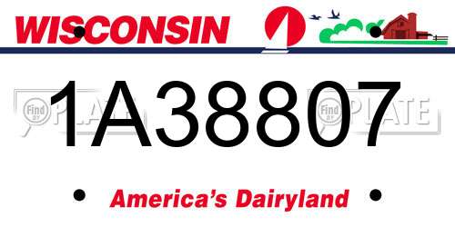 1A38807 Wisconsin License Plate