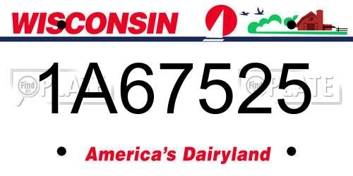 1A67525 Wisconsin License Plate