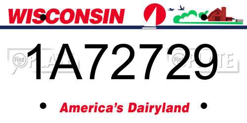 1A72729 Wisconsin License Plate