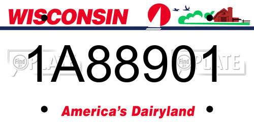 1A88901 Wisconsin License Plate