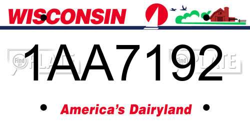1AA7192 Wisconsin License Plate