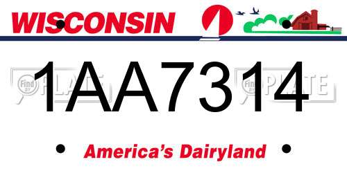 1AA7314 Wisconsin License Plate