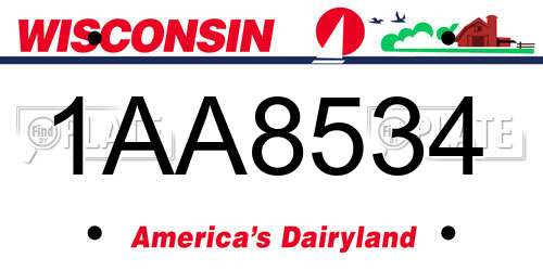 1AA8534 Wisconsin License Plate