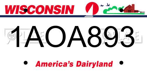 1AOA893 Wisconsin License Plate