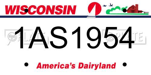 1AS1954 Wisconsin License Plate