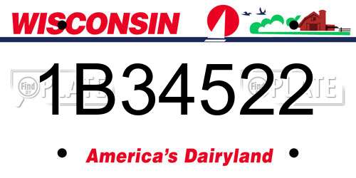 1B34522 Wisconsin License Plate